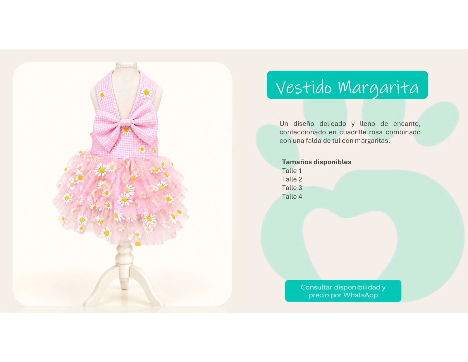 Página 9 de 33: Tamaños disponibles Talle 1 Talle 2 Talle 3 Talle 4 Un diseño delicado y lleno de encanto, confeccionado en cuadrille rosa combinado con una falda de 
