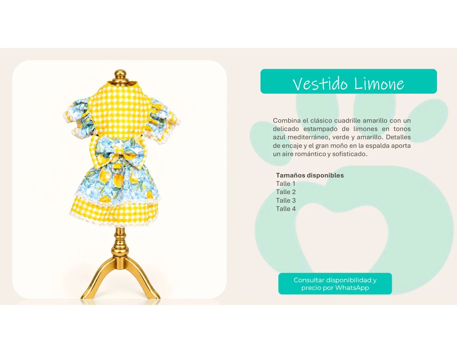 Página 16 de 33: Tamaños disponibles Talle 1 Talle 2 Talle 3 Talle 4 Combina el clásico cuadrille amarillo con un delicado estampado de limones en tonos azul mediterrá