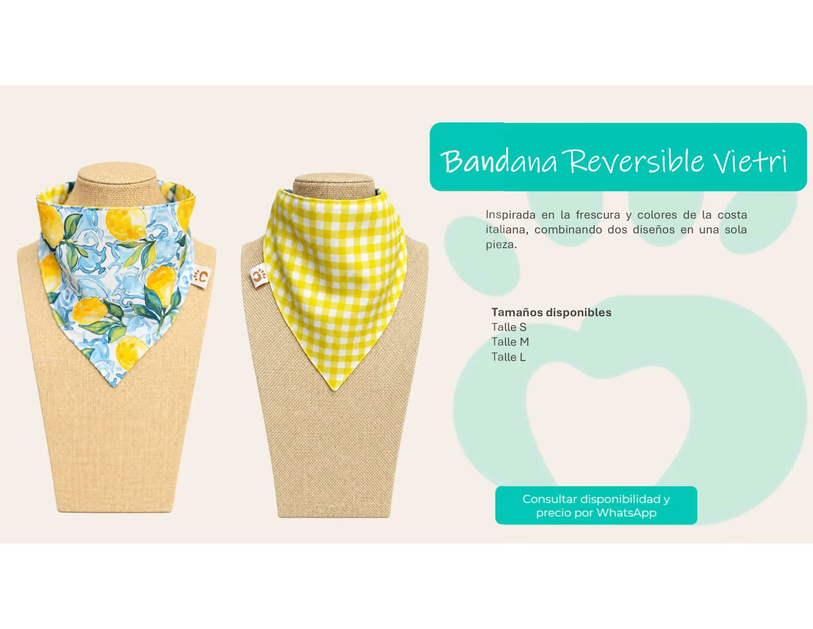 Página 19 de 33: Tamaños disponibles Talle S Talle M Talle L Inspirada en la frescura y colores de la costa italiana, combinando dos diseños en una sola pieza. Bandana