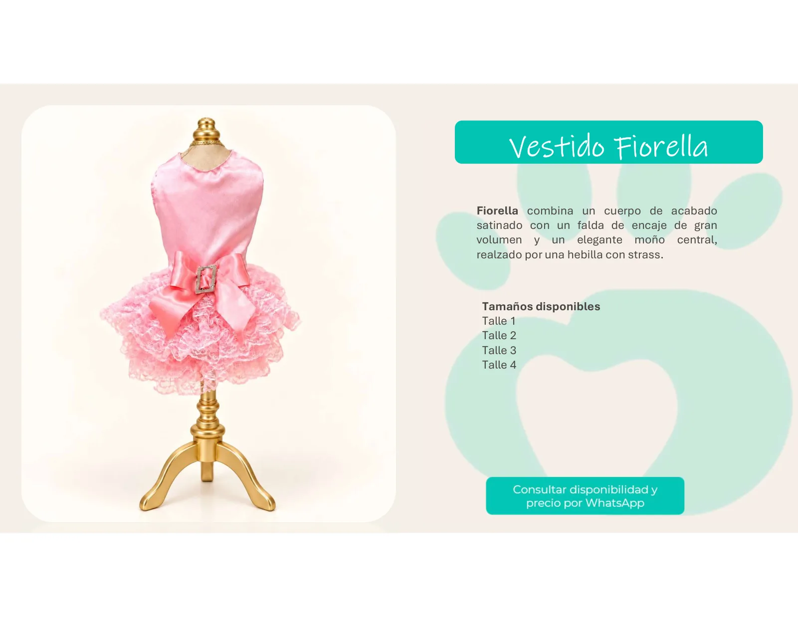 Página 24 de 33: Tamaños disponibles Talle 1 Talle 2 Talle 3 Talle 4 Fiorella combina un cuerpo de acabado satinado con un falda de encaje de gran volumen y un elegant