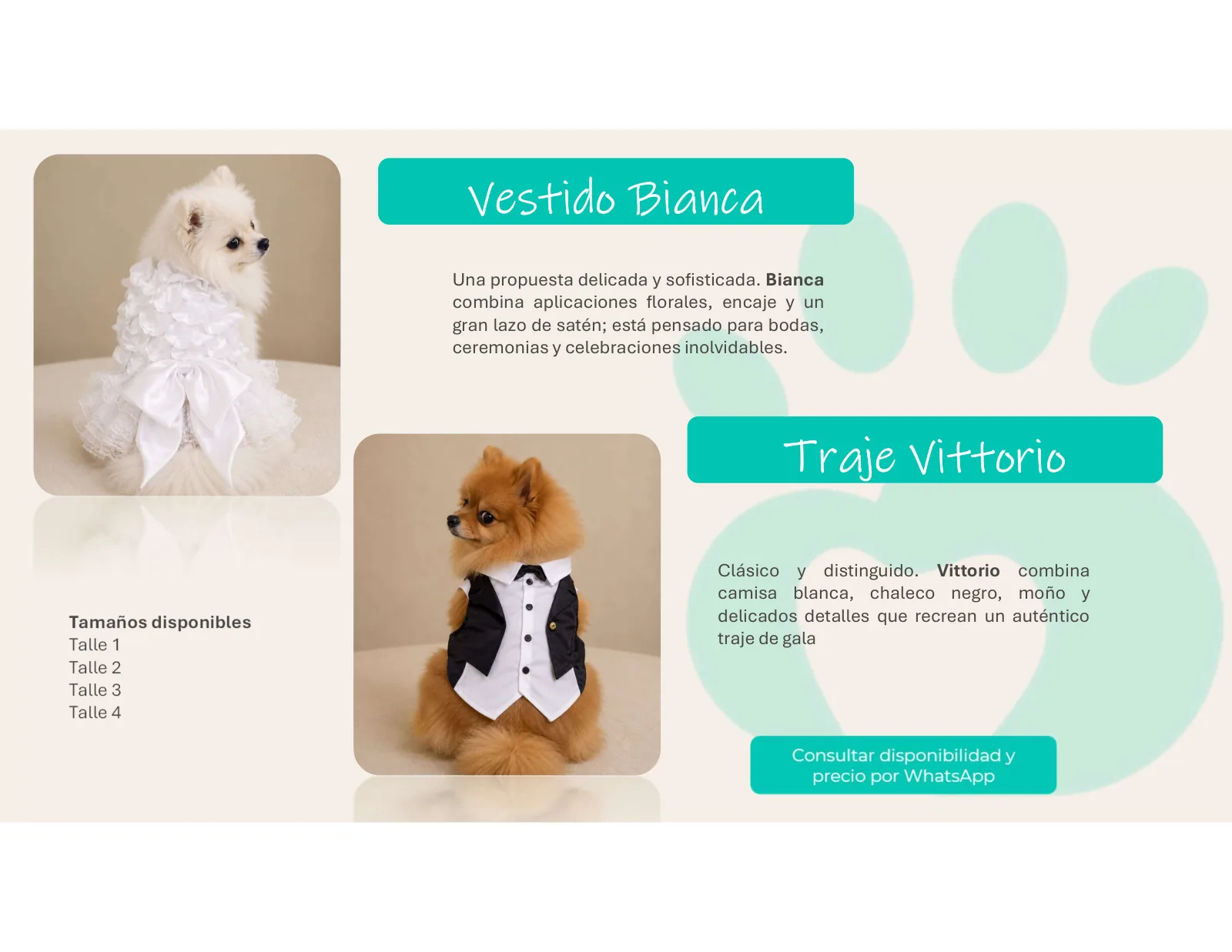 Página 25 de 33: Tamaños disponibles Talle 1 Talle 2 Talle 3 Talle 4 Una propuesta delicada y sofisticada. Bianca combina aplicaciones florales, encaje y un gran lazo 